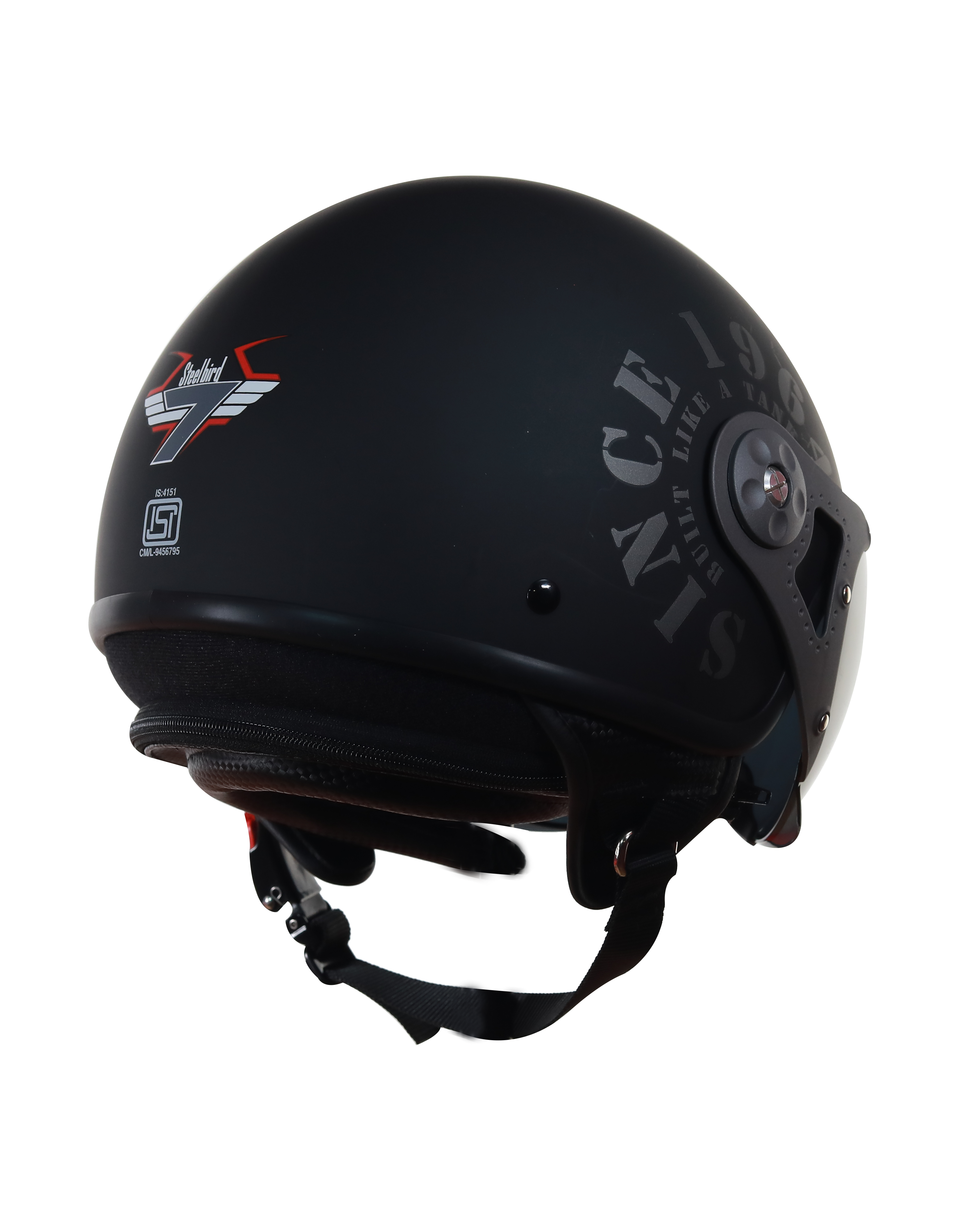 Steelbird SB-27 7Wings Tank Open Face Graphic Helmet (Matt Black Grey With Chrome Rainbow Visor)